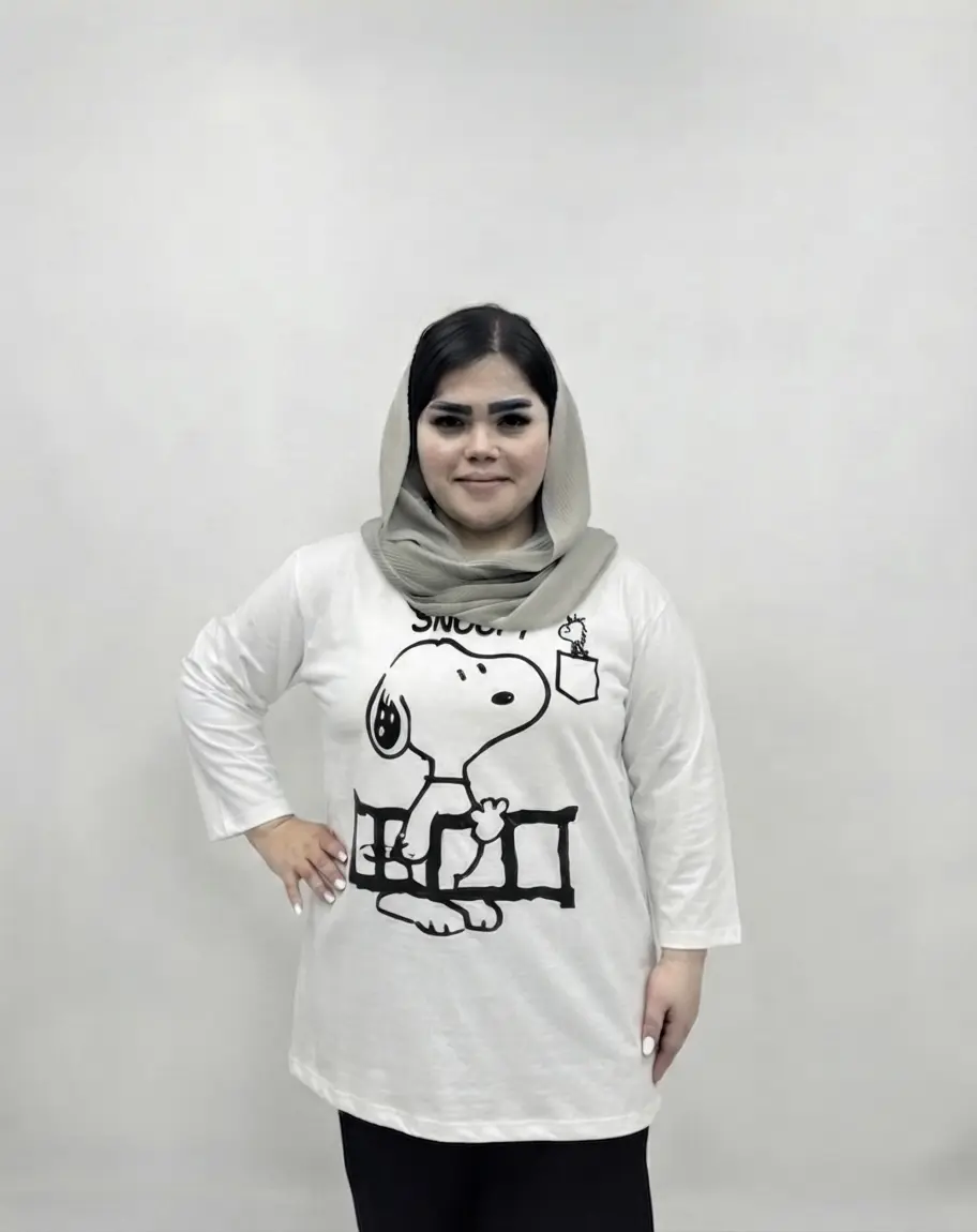 تونیک و تیشرت سایز بزرگ زنانه نخی طرح اسنوپی